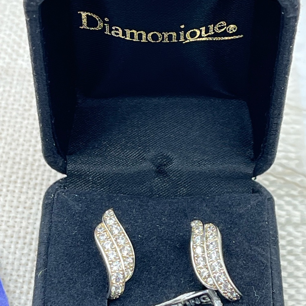 Vintage Diamonique Sterling Silver Wave Stud Earrings - Picture 15 of 17